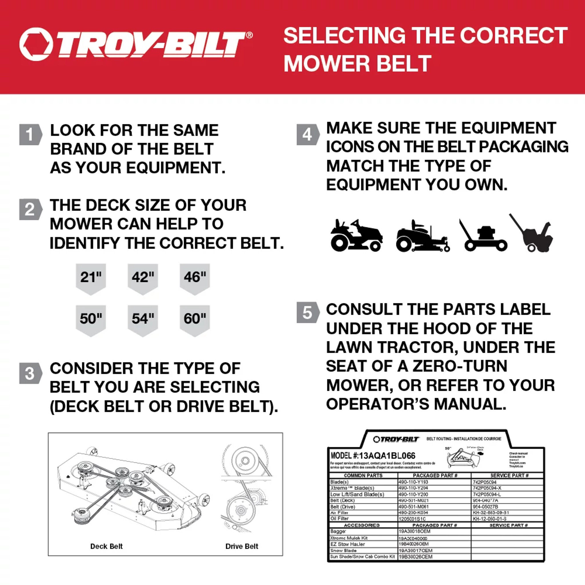 Troy bilt cheap pony mower belt